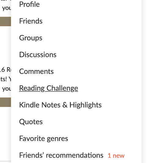 Goodreads dropdown menu