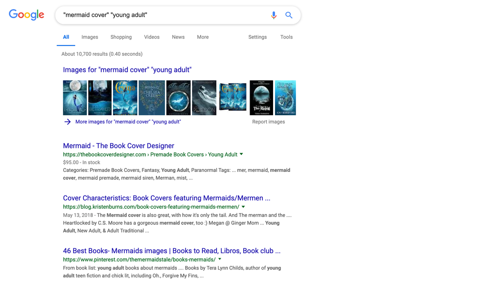 Google search of terms "mermaid cover" and "young adult" in quotes