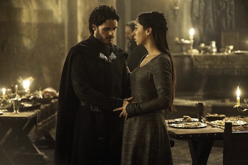 Richard Madden and Oona Chaplin as Robb and Talisa Stark on Game of Thrones