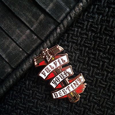 Star Wars lightsaber enamel pin with the text 'Fulfil Your Destiny'