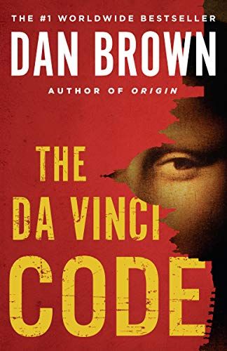 cover of The Da Vinci Code by Dan Brown; red with a sliver of the Mona Lisa painting showing through