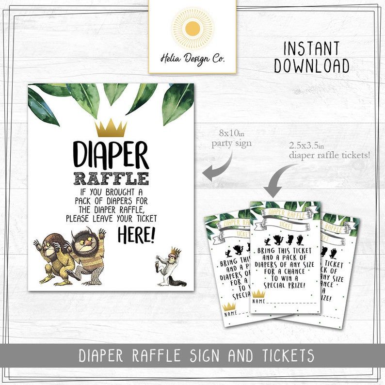 Where the wild things are baby shower diaper raffle cards