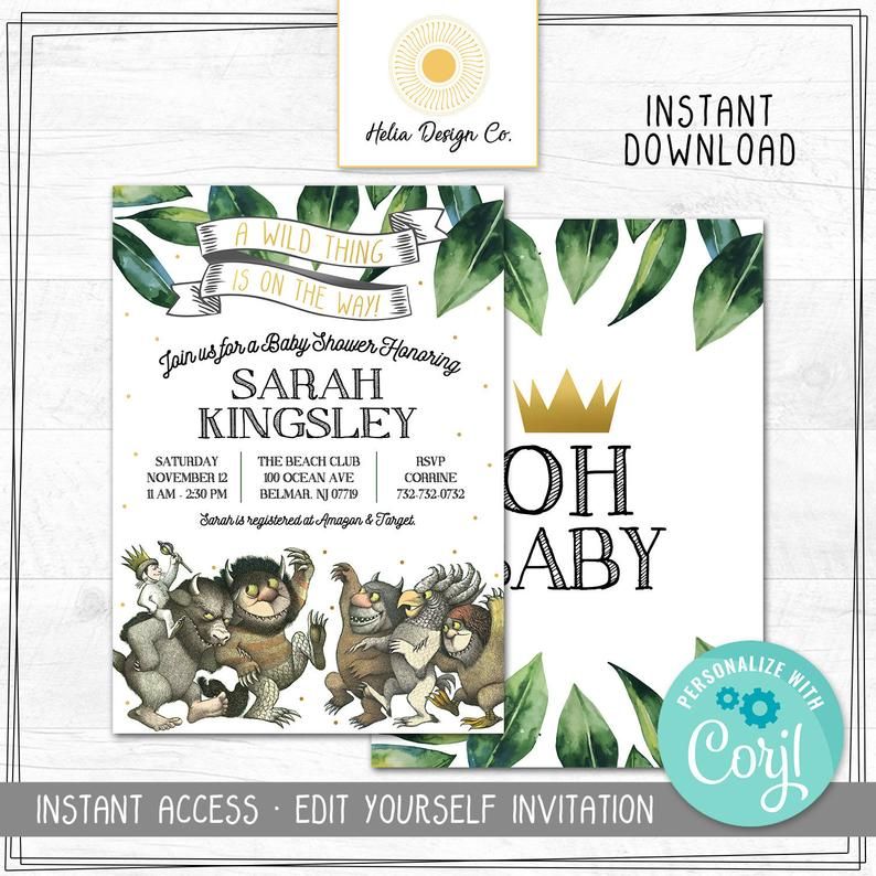 where the wild things are editable baby shower invitation