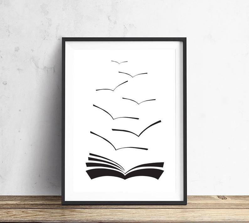 Books black and white book poster