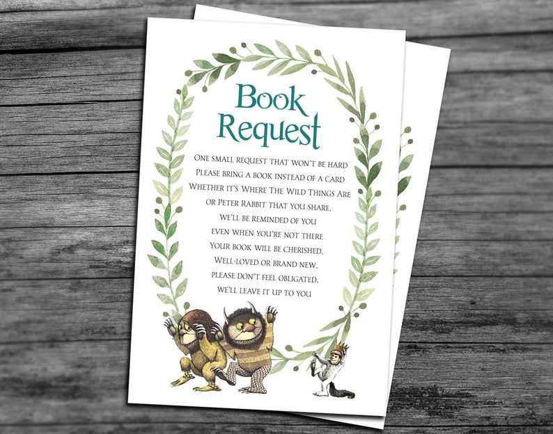where the wild things are book request cards for invitations