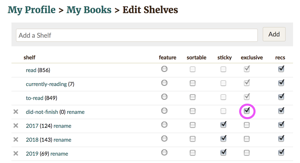 Goodreads Hacks - DNF shelf