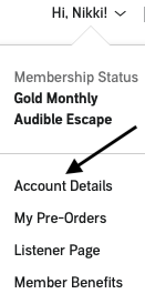 screenshot of Account Details menu in Audible app