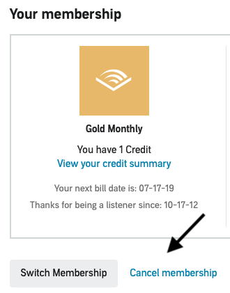 screenshot of membership cancellation page in Audible