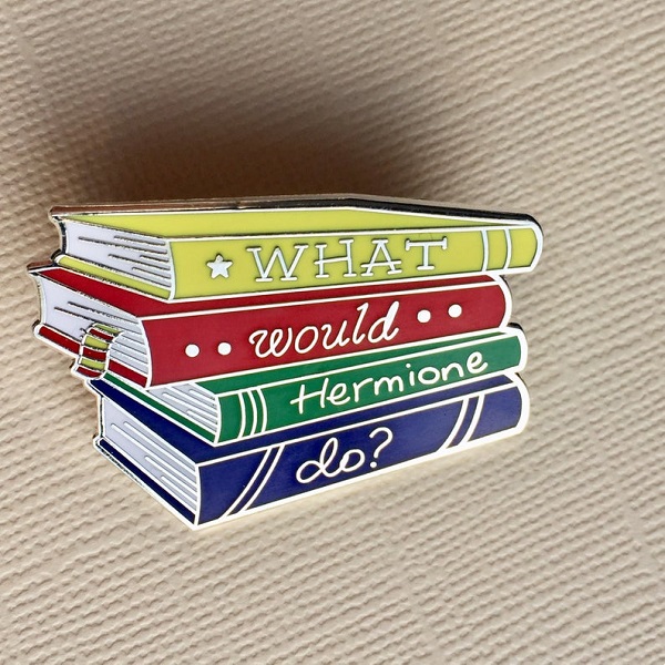 What would Hermione do stack of books enamel pin