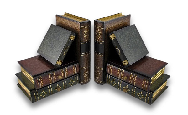 Wooden bookends with two drawers disguised as books