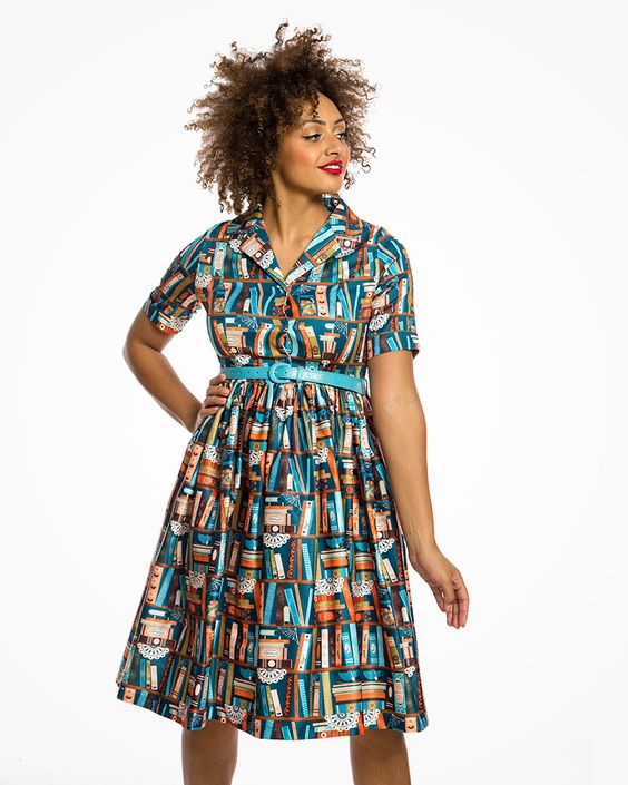 lindy bop retro shirt dress book print 