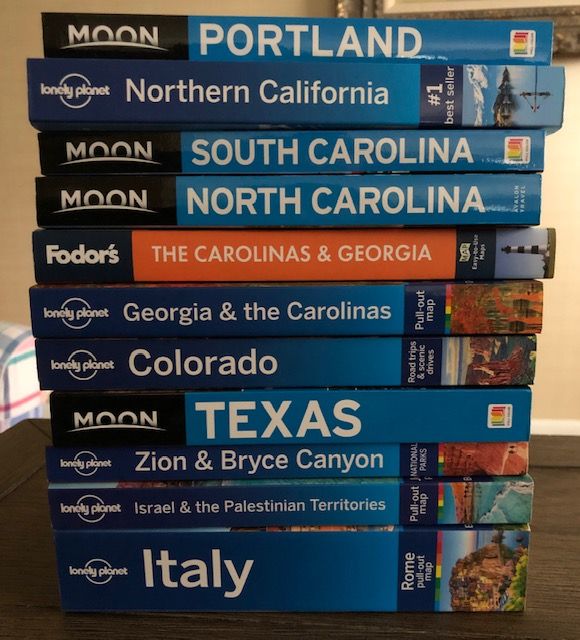 A stack of travel guides