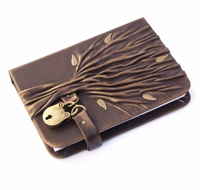 leather tree journal with lock and key