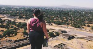 Brunette with a book looking over a view