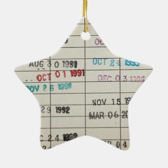 library due date card ornament shaped like a star