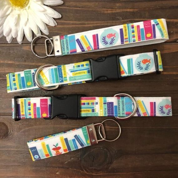 Dog collars with colorful book pattern