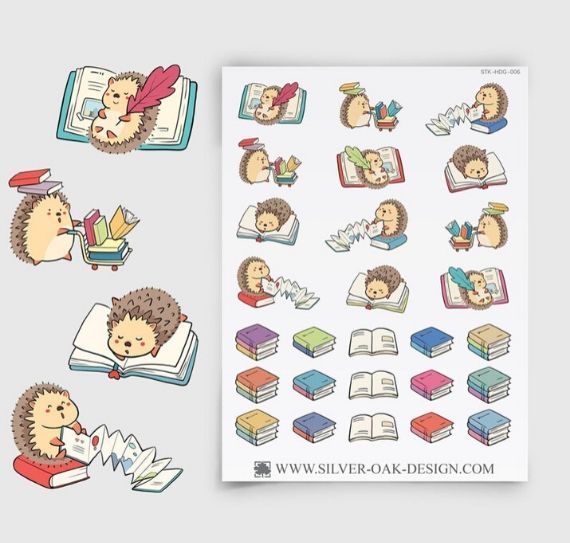 Hedgehog reading planner stickers
