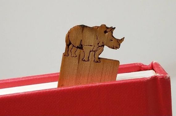 Wooden bookmark with rhino carving