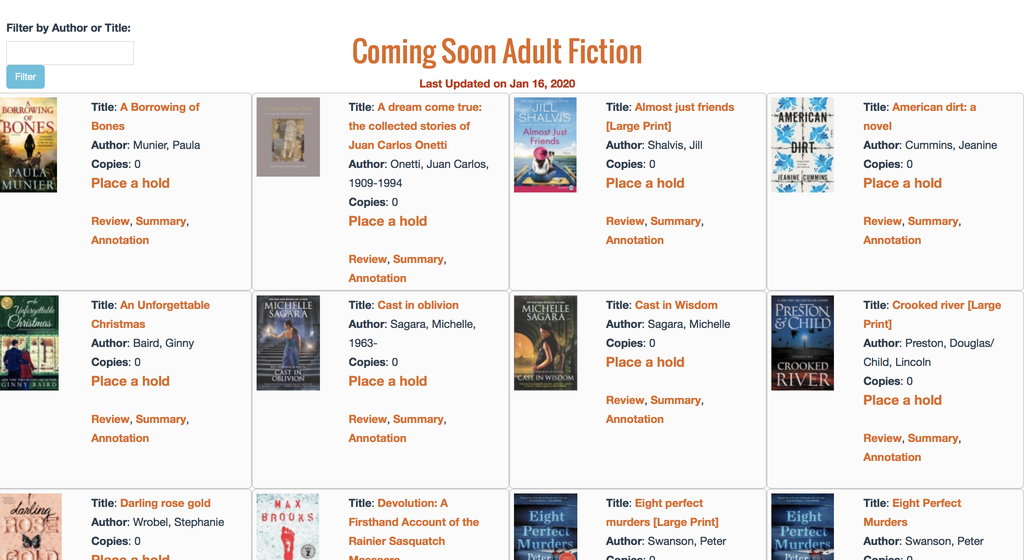 Screenshot of library "Coming Soon" section