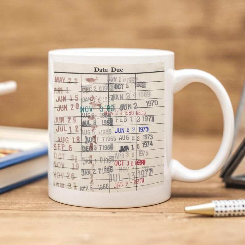 Library due date card mug