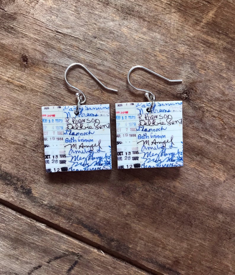 Vintage library card earrings