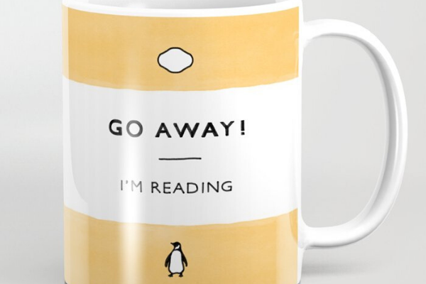Go Away! I'm Reading Mug from Penguin Book Mugs | bookriot.com