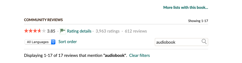 Screenshot of how to search Goodreads for audiobook reviews