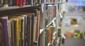 shelf of library books