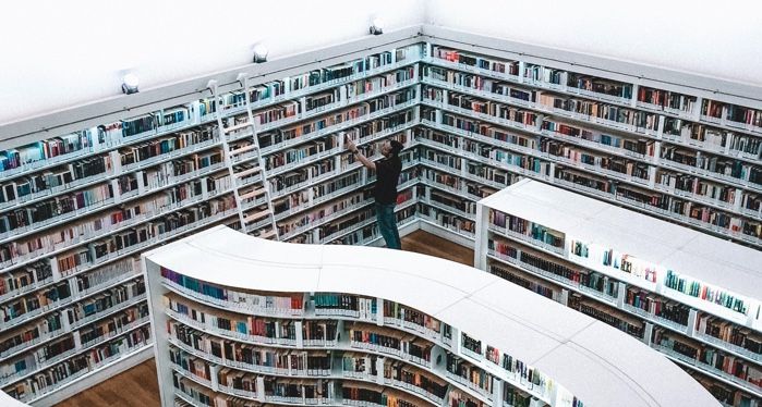 library shelves from above