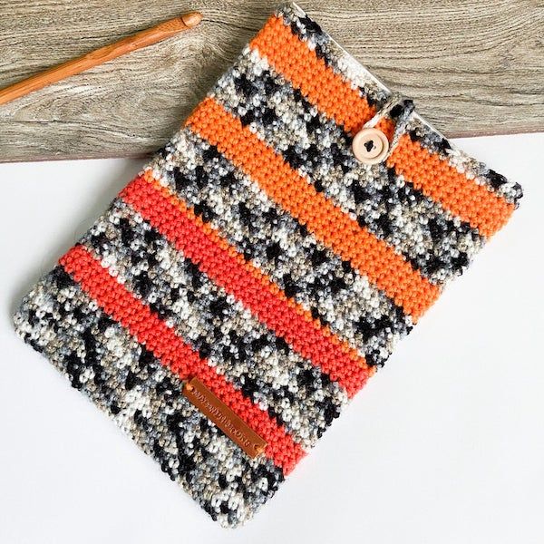striped crochet book sleeve