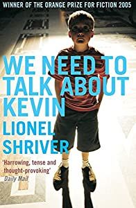 We Need to Talk About Kevin by Lionel Shriver - book cover - image of a boy against a blank background with blue lettering layered on top