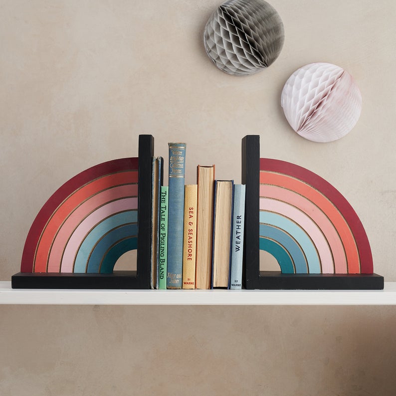 Hand painted rainbow bookends