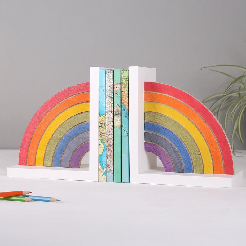 Shimmery Wood Rainbow Bookends