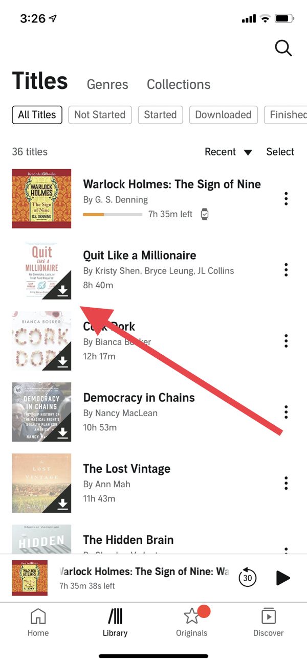 downloading audible book in my library on iphone app