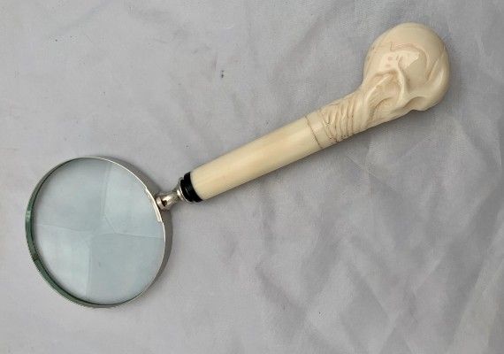XL vintage style ivory effect skull handle magnifying glass by VintageGensByAngela from Etsy