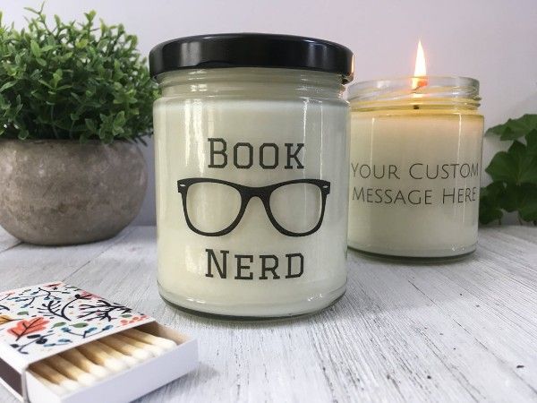 Personalized book club gifts clear glass book nerd candle with custom message on back