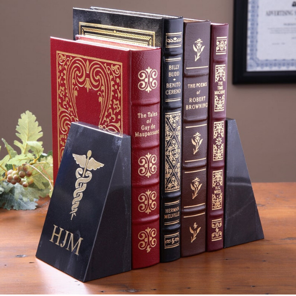initial wooden bookends