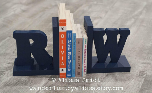 navy letter bookends