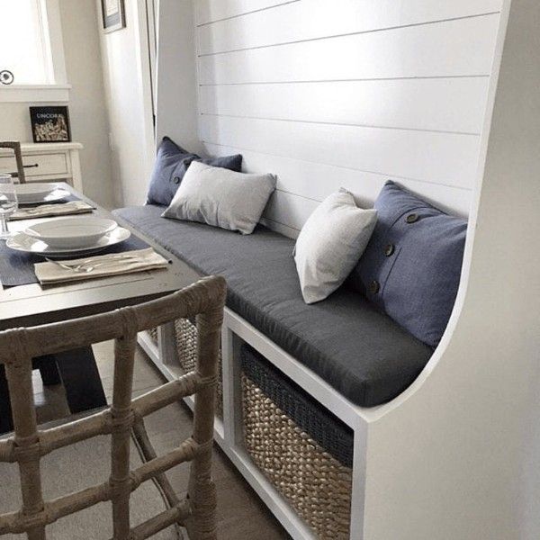 kitchen bench with cushion and pillows