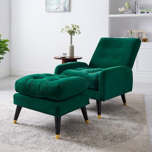 green reclining reading nook chair with matching ottoman