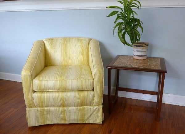 vintage yellow striped club reading nook chairs