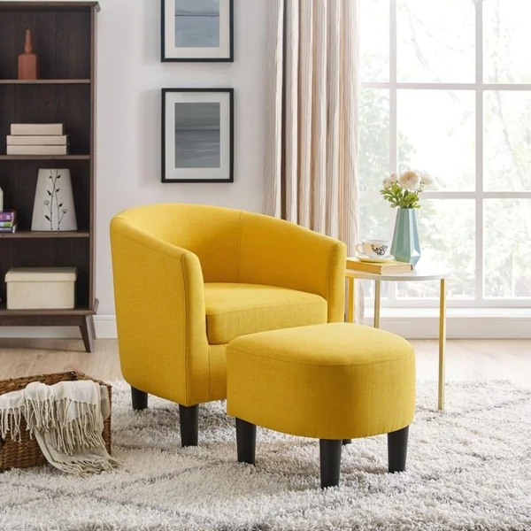 Yellow barrel chair with footstool