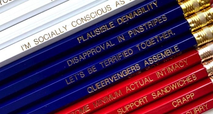 image of pencils with phrases from Alexis Hall's BOYFRIEND MATERIAL