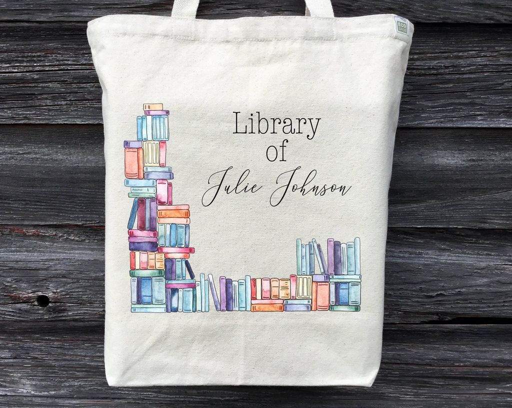 Library Book Shelf Personalized Canvas Tote Bag