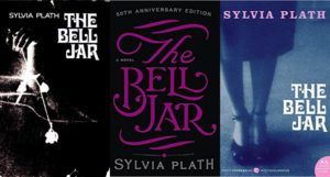 three side-by-side cover images of Sylvia Plath's THE BELL JAR
