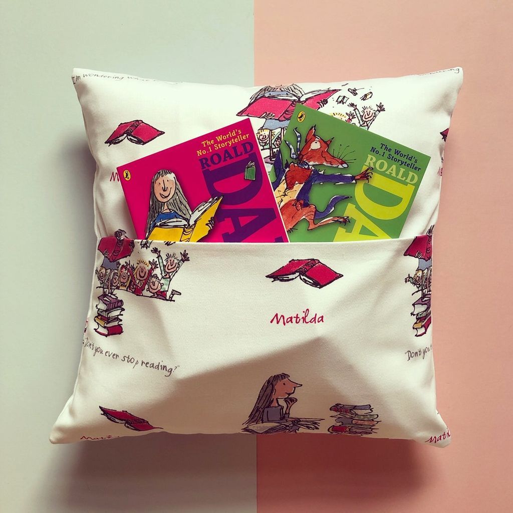 Matilda Print Pocket Pillow with Books