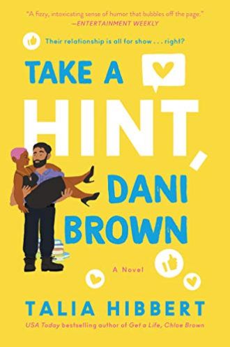 cover of Take A Hint Dani Brown Book: an illustration of a brown skinned man carrying a Black skinned woman