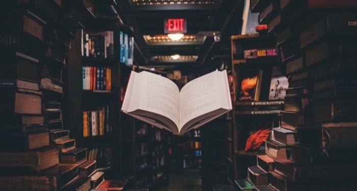 floating book in a bookstore or library