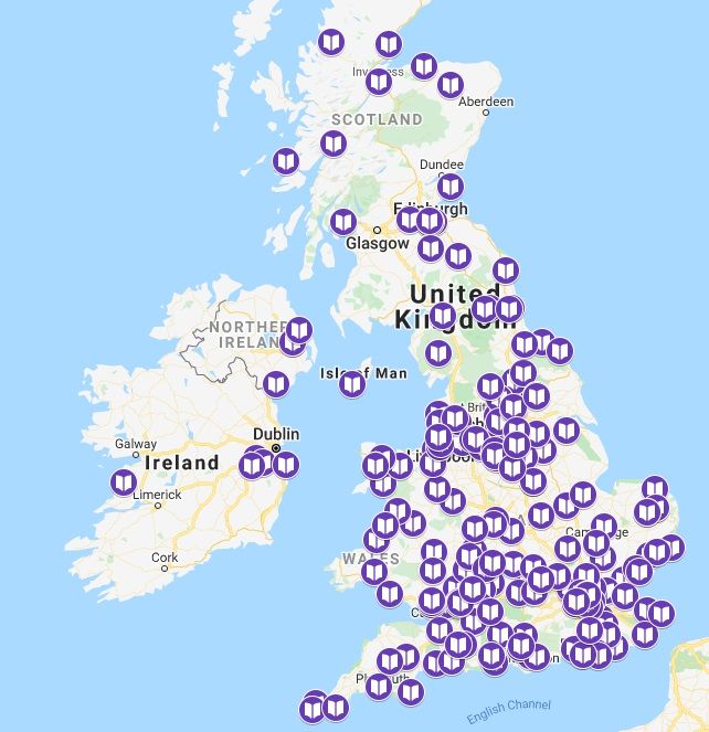Literary bookshop map of the UK