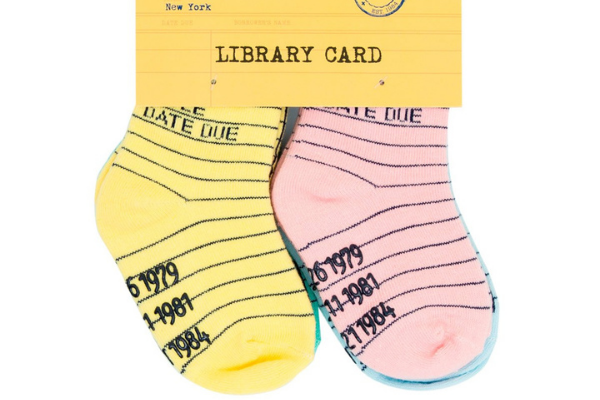 Library Card Socks from Bookish Baby Shower Gift Ideas | bookriot.com